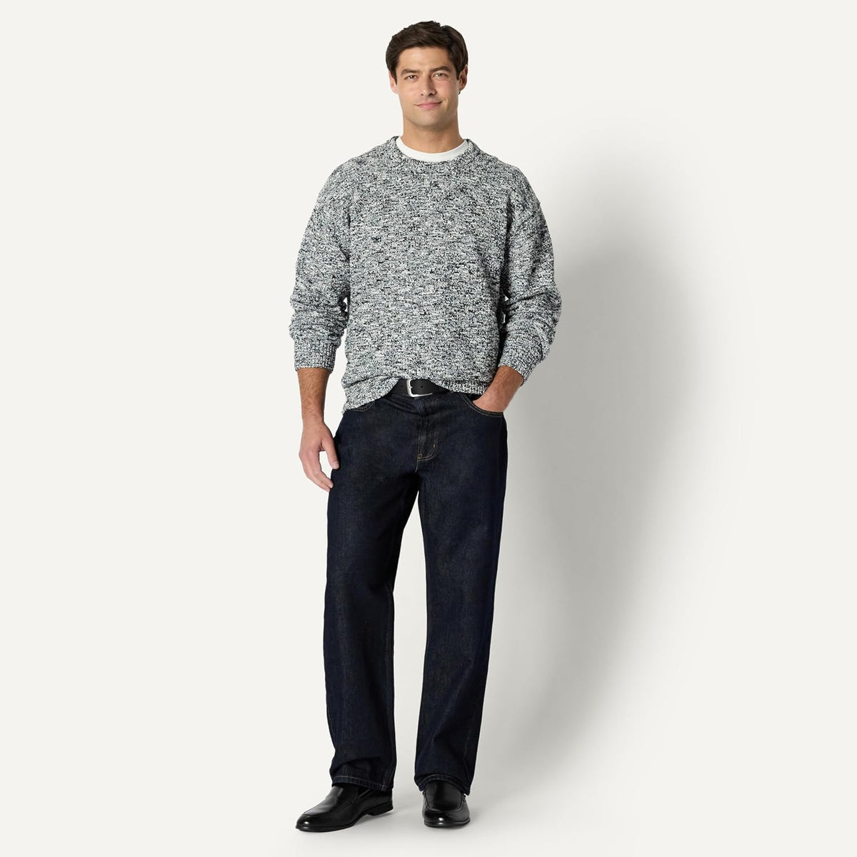 Amazon Essentials Men's Relaxed-Fit Two-Tone Heavyweight Crewneck Pullover Sweater, Wool Blend