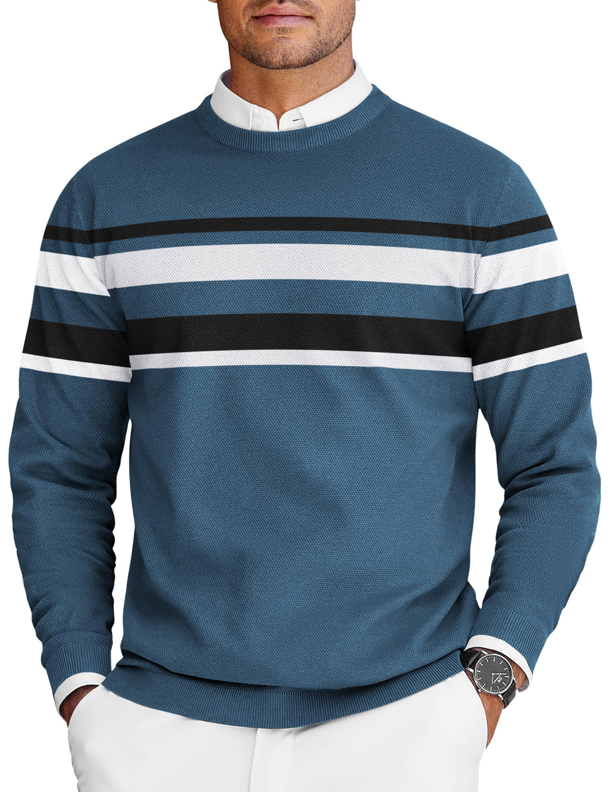 COOFANDY Mens Crew Neck Sweaters Long Sleeve Lightweight Pullover Sweater