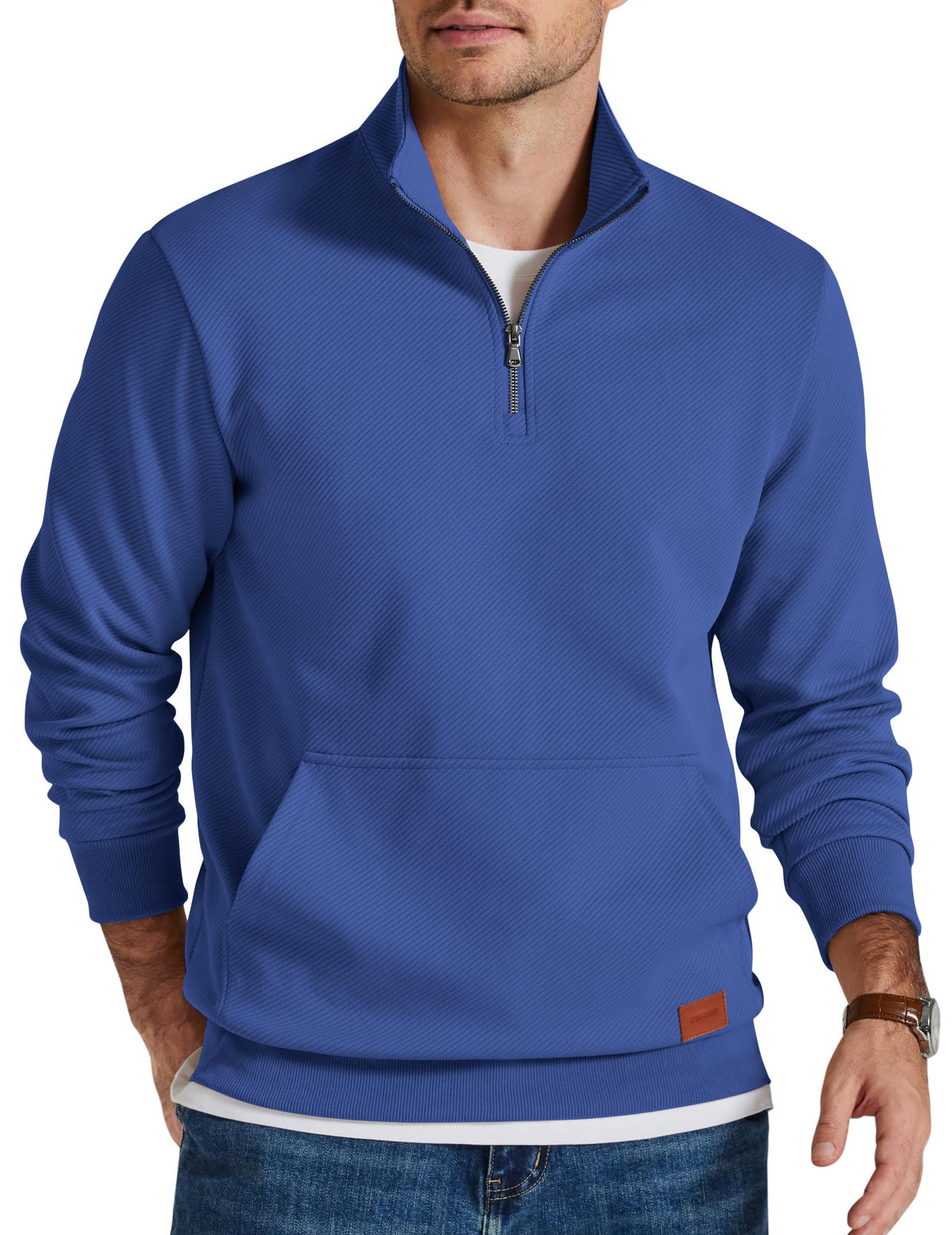 COOFANDY Mens Quarter Zip Pullover Modern Quilted Mock Neck Sweatshirt