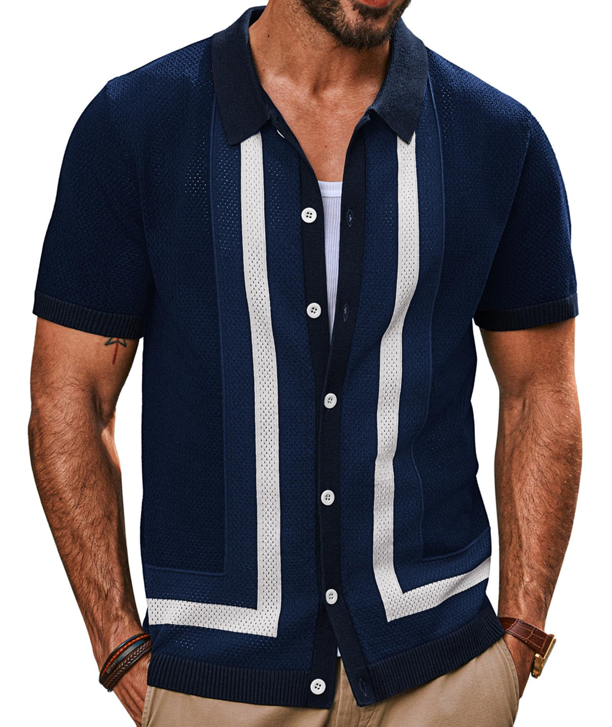 PJ PAUL JONES Mens Vintage Button Down Knitted Polo Shirt