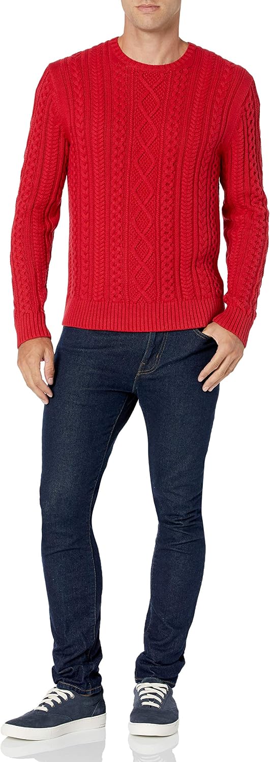 Amazon Essentials Men's Long-Sleeve 100% Cotton Knitted Fisherman Cable Crewneck Sweater