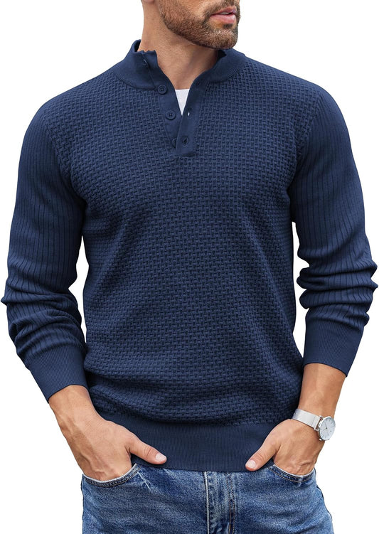 COOFANDY Mens Sweater Long Sleeve Henley Quarter Button Dress Sweaterss