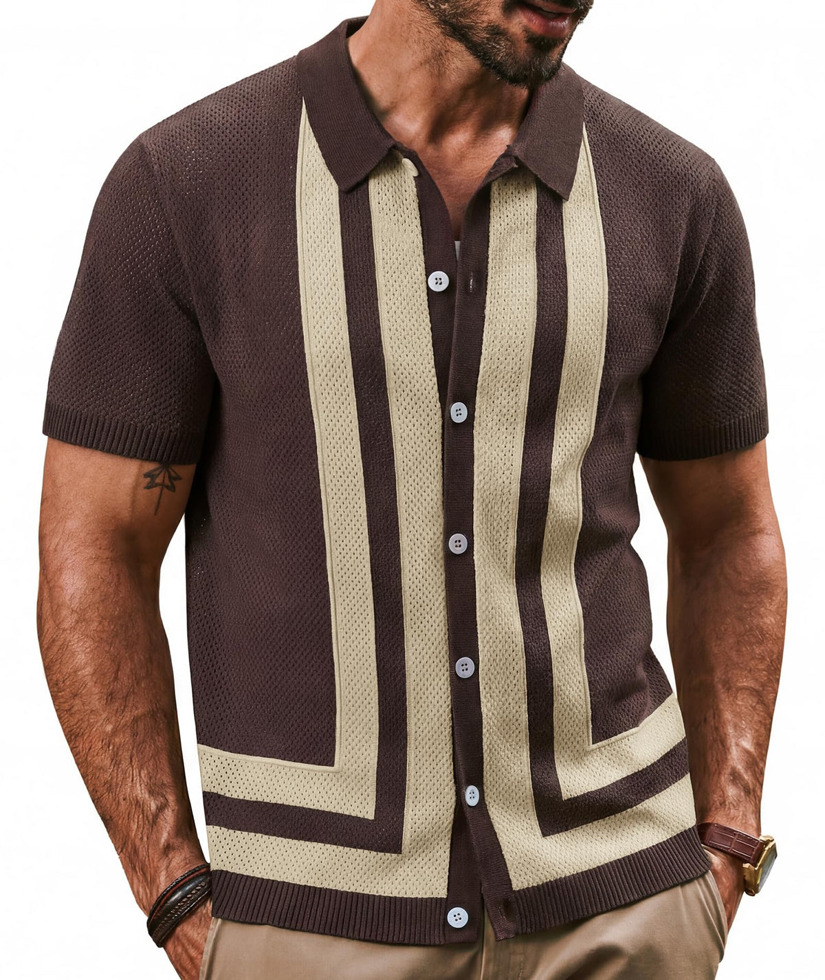 PJ PAUL JONES Mens Vintage Button Down Knitted Polo Shirt