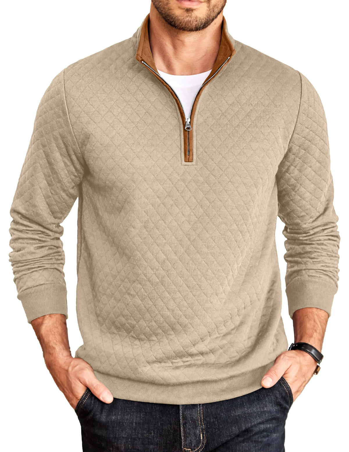COOFANDY Mens Quarter Zip Pullover Casual Mock Neck Quilted Sweatshirt 2026