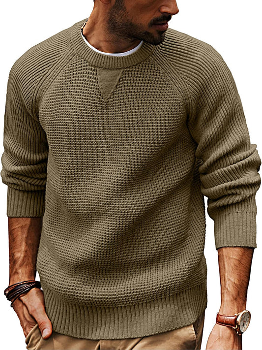 PJ PAUL JONES Mens Crewneck Sweater Waffle Knit Pullover Sweaters Casual