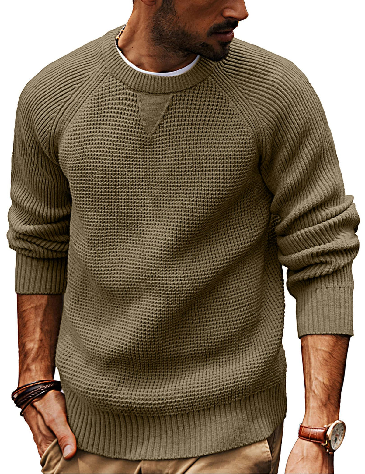 PJ PAUL JONES Mens Crewneck Sweater Waffle Knit Pullover Sweaters Casual