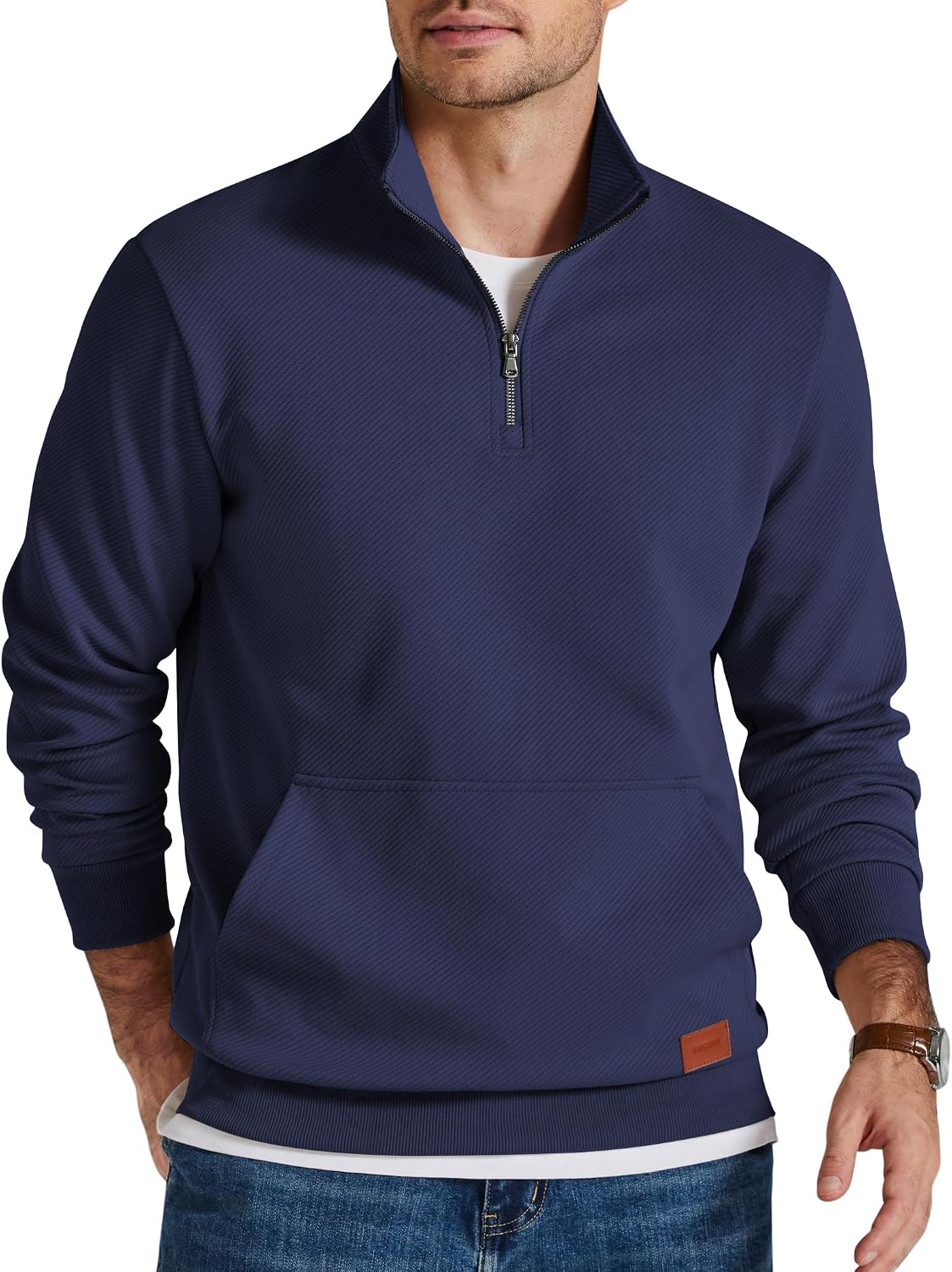 COOFANDY Mens Quarter Zip Pullover Modern Quilted Mock Neck Sweatshirt
