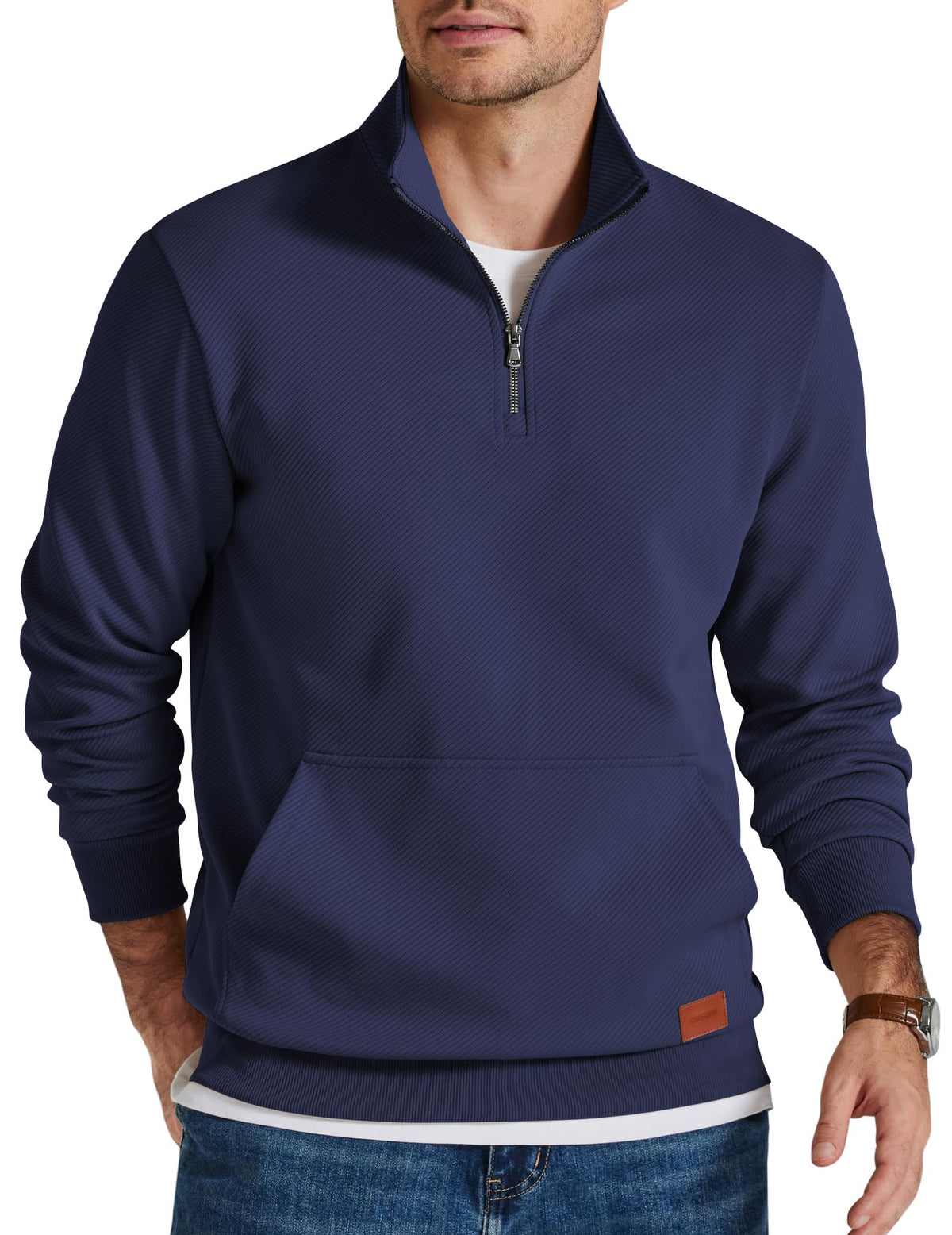 COOFANDY Mens Quarter Zip Pullover Modern Quilted Mock Neck Sweatshirt