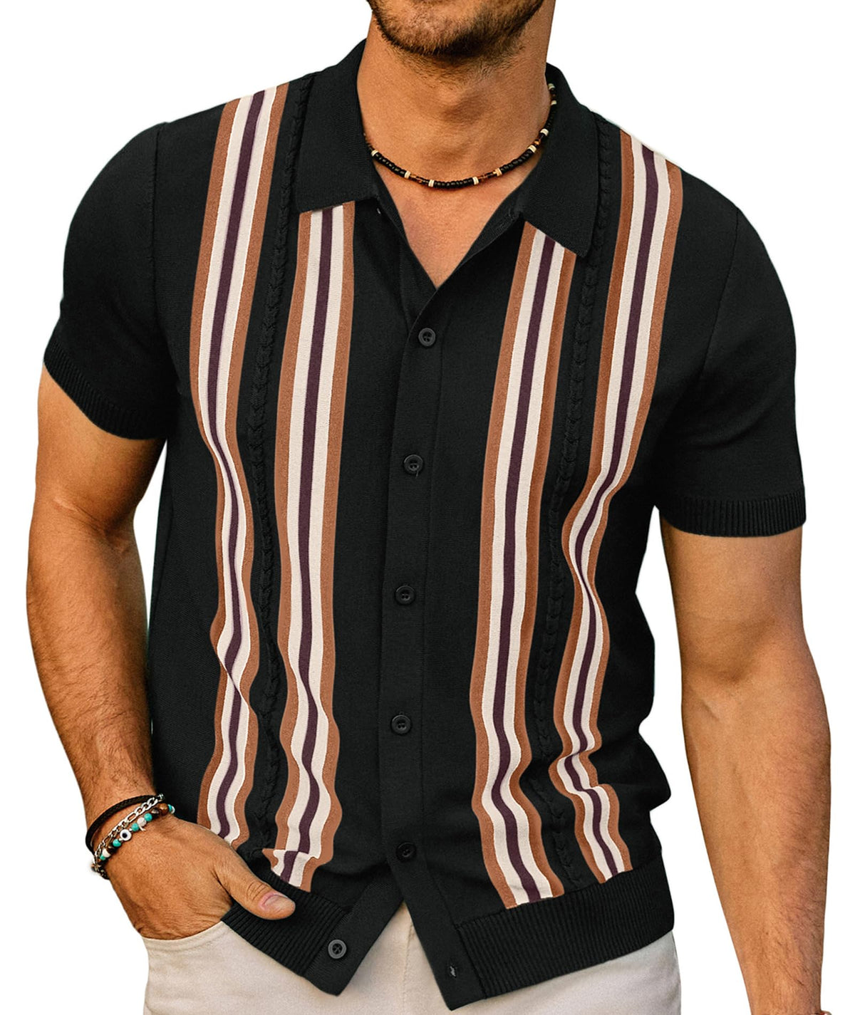 PJ PAUL JONES Mens Vintage Button Down Knitted Polo Shirt
