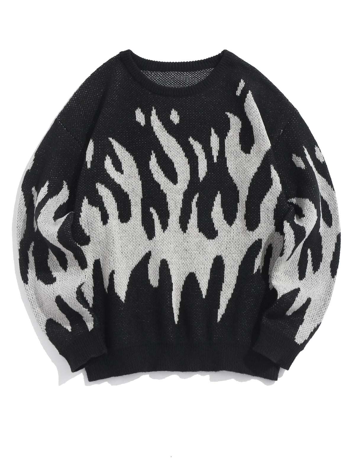 ZAFUL Men's Oversized Sweater Y2K Flame Graphic Knit Pullover Sweaters
