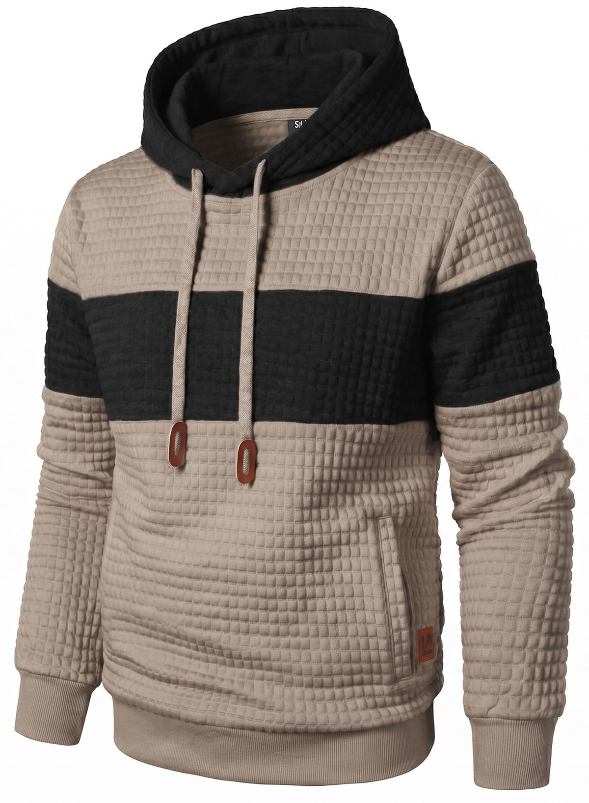 Qichic Men’s Sweatshirts Long Sleeve Pullover Patchwork Plaid Jacquard Hoodie Casual Drawstring Hoody Top