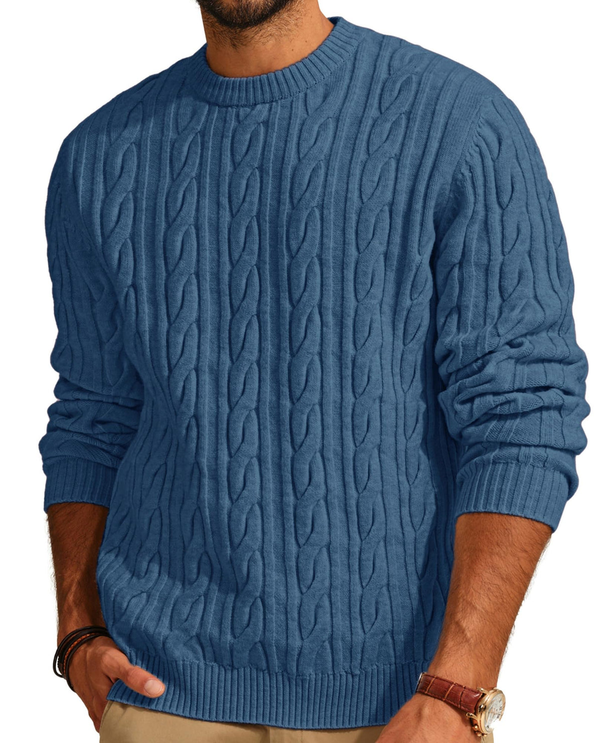 PJ PAUL JONES Mens Sweater Crewneck Cable Knit Pullover