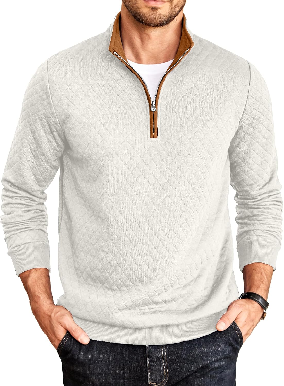 COOFANDY Mens Quarter Zip Pullover Casual Mock Neck Quilted Sweatshirt 2026