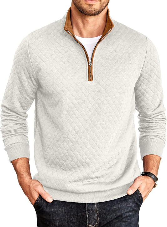 COOFANDY Mens Quarter Zip Pullover Casual Mock Neck Quilted Sweatshirt 2026