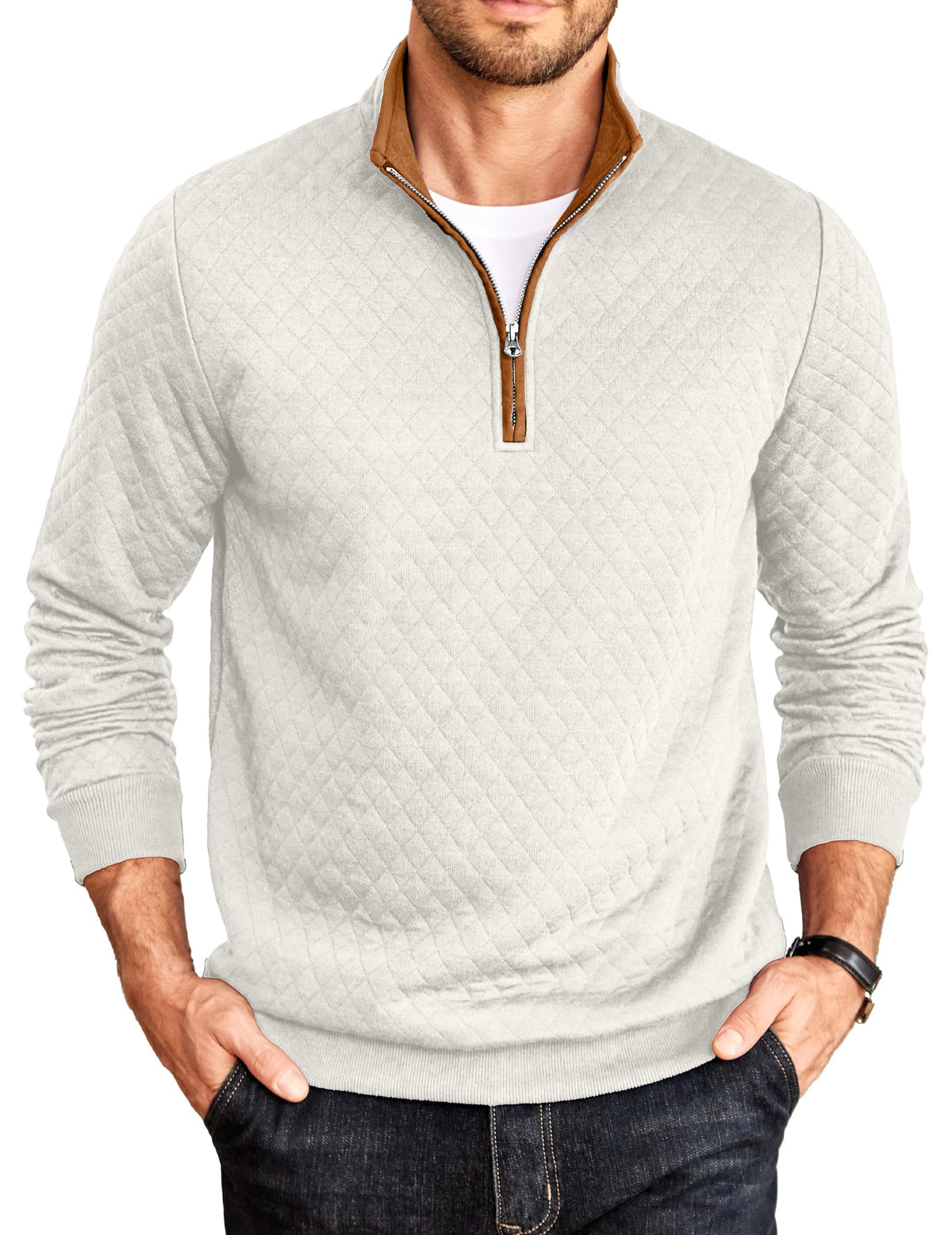 COOFANDY Mens Quarter Zip Pullover Casual Mock Neck Quilted Sweatshirt 2026