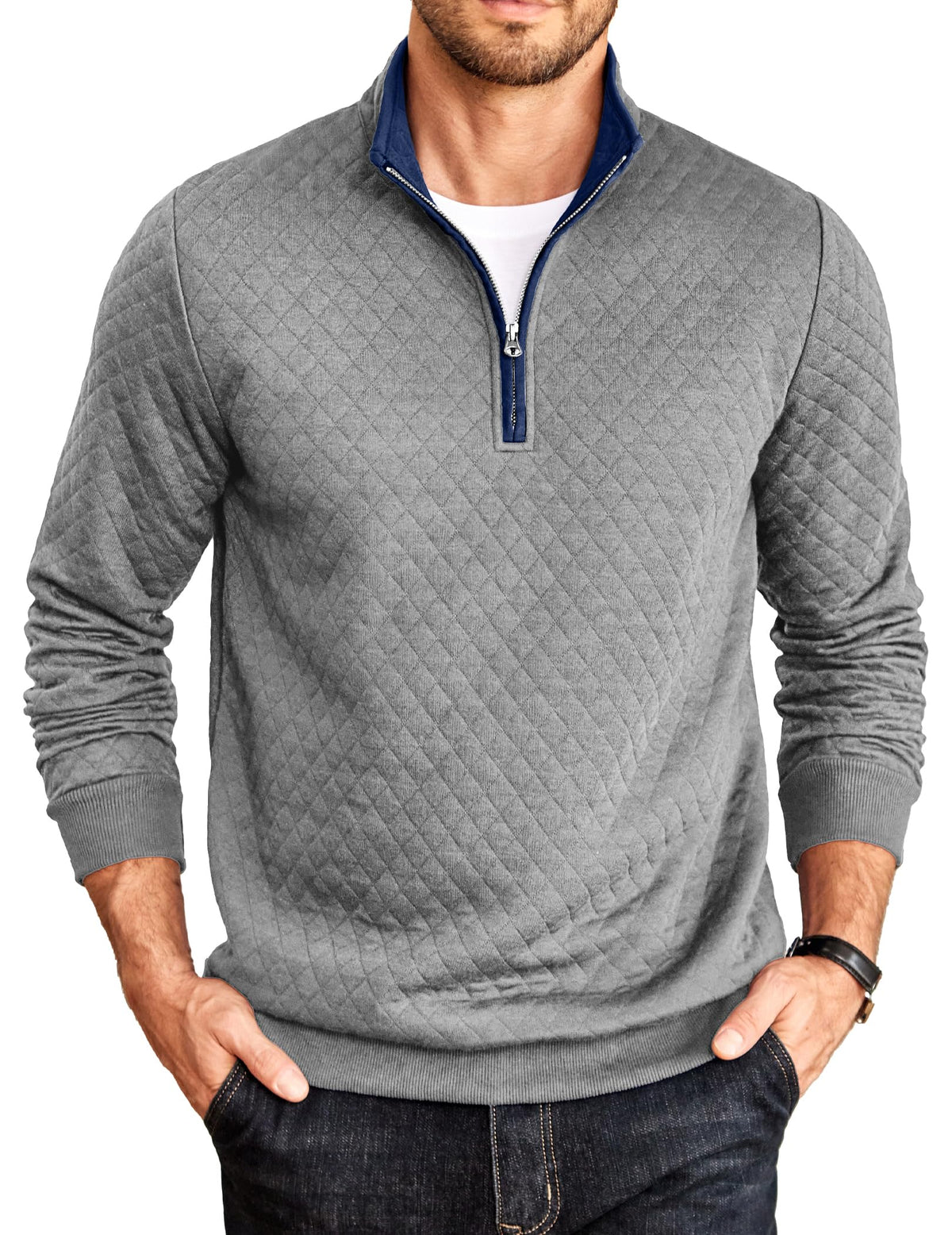 COOFANDY Mens Quarter Zip Pullover Casual Mock Neck Quilted Sweatshirt 2026
