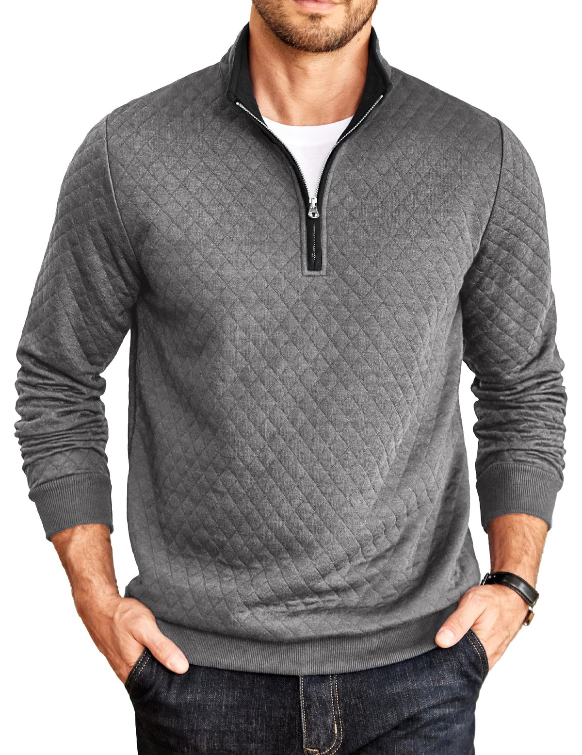 COOFANDY Mens Quarter Zip Pullover Casual Mock Neck Quilted Sweatshirt 2026