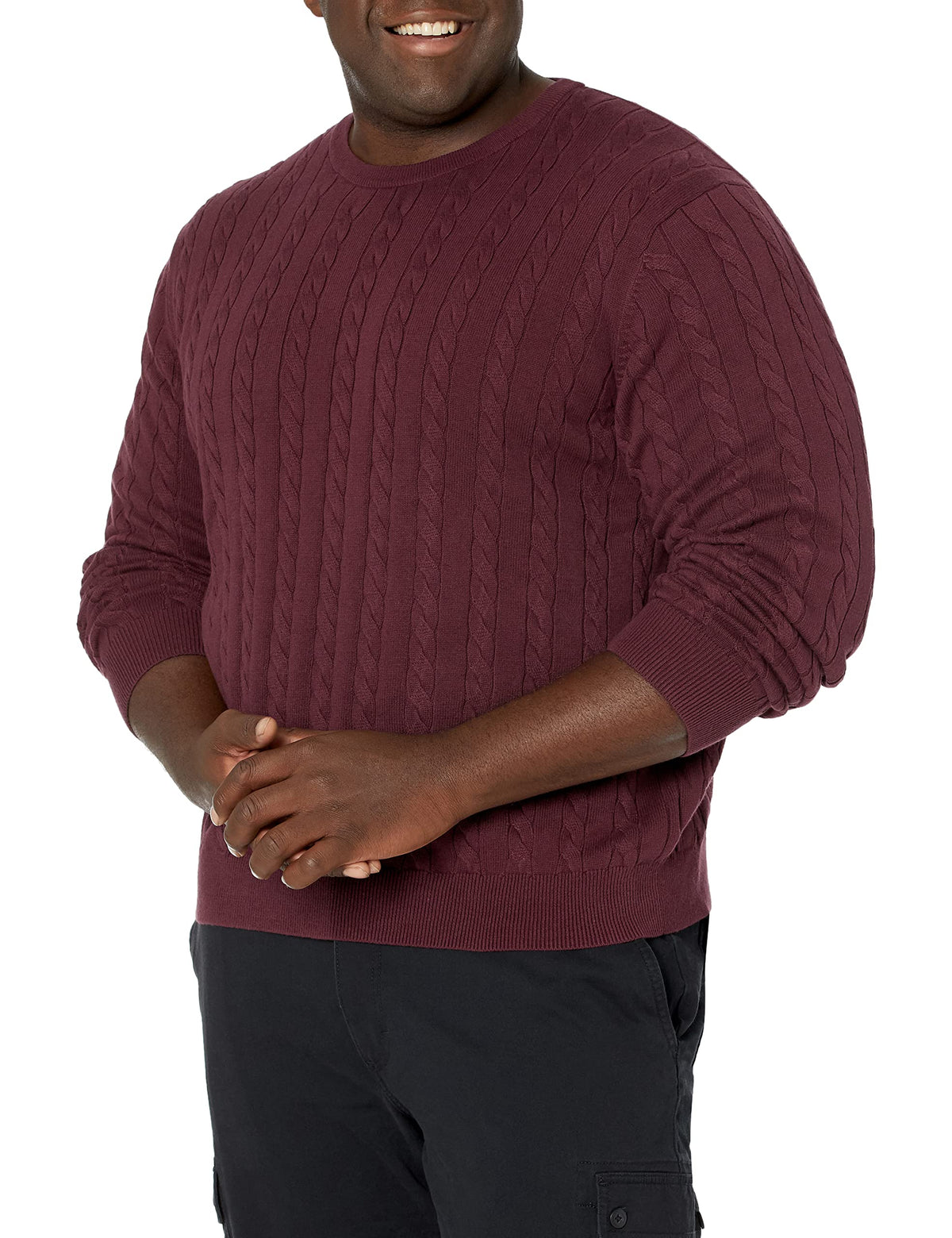 Amazon Essentials Men's Cable Knit Cotton Pullover Crewneck Sweater, Ribbed