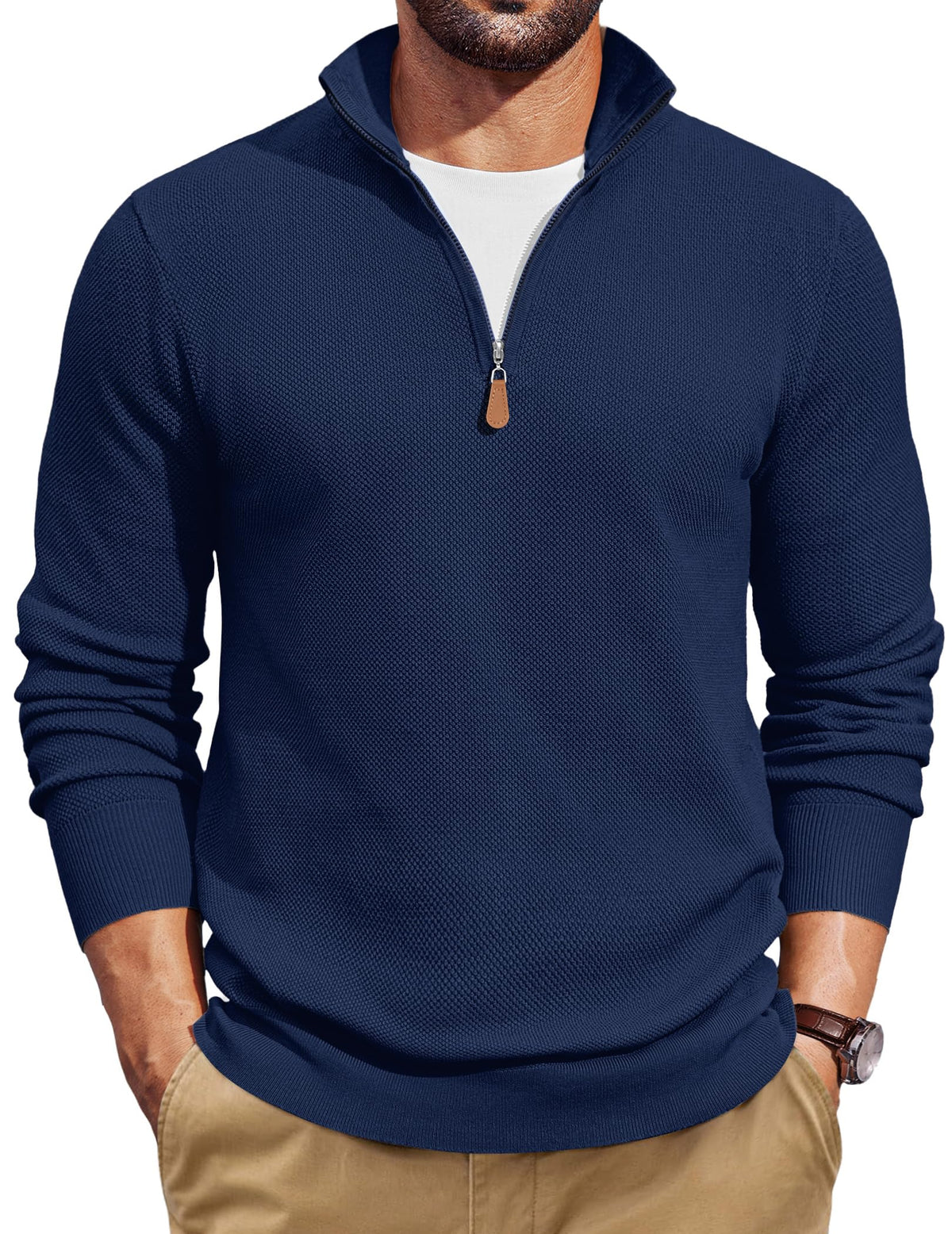 COOFANDY Men's Quarter Zip Pullover Dress Regular Fit Mock Neck Sweater
