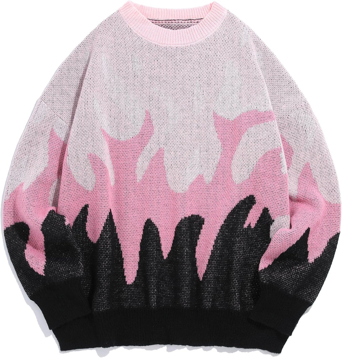 ZAFUL Men's Oversized Sweater Y2K Flame Graphic Knit Pullover Sweaters