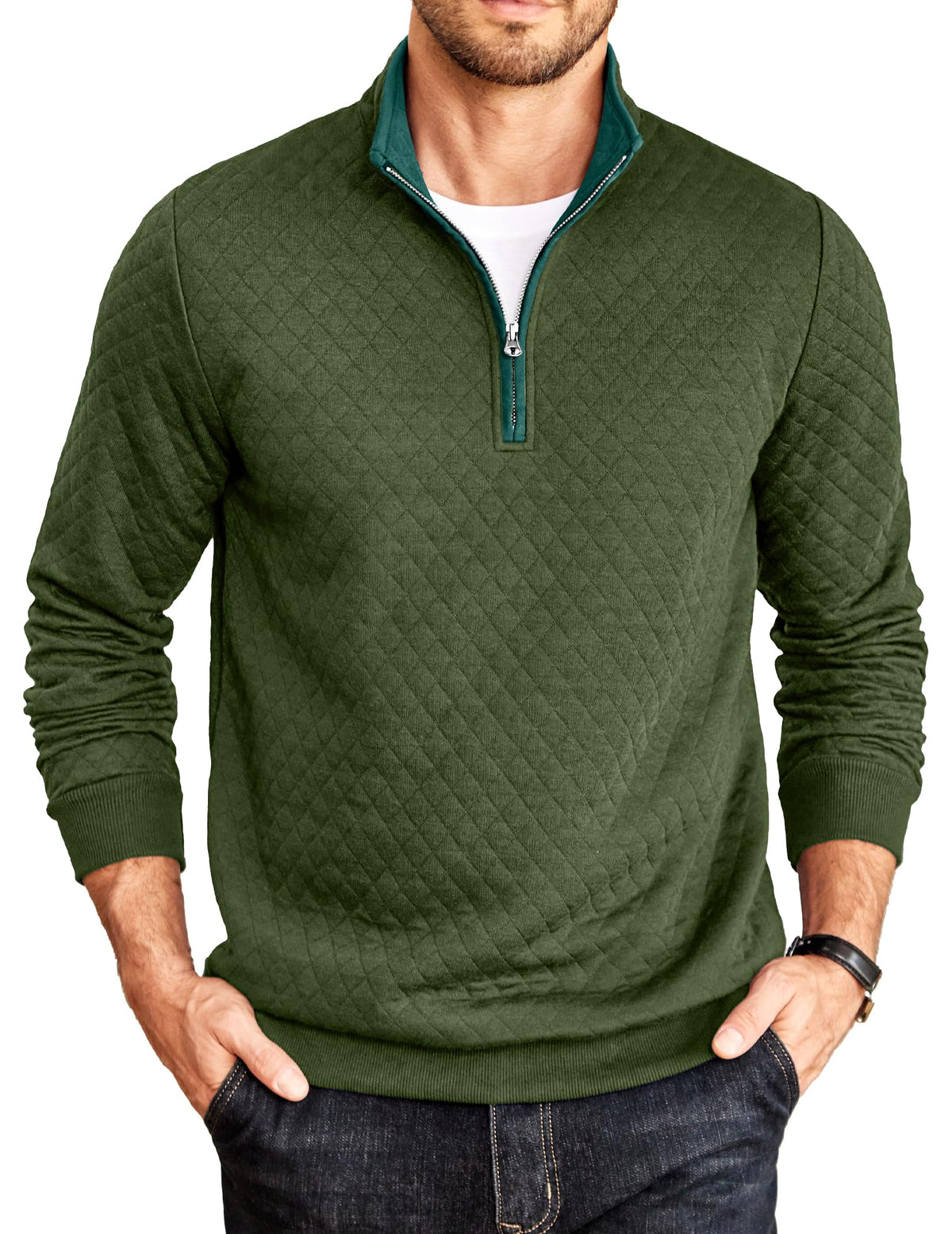 COOFANDY Mens Quarter Zip Pullover Casual Mock Neck Quilted Sweatshirt 2026