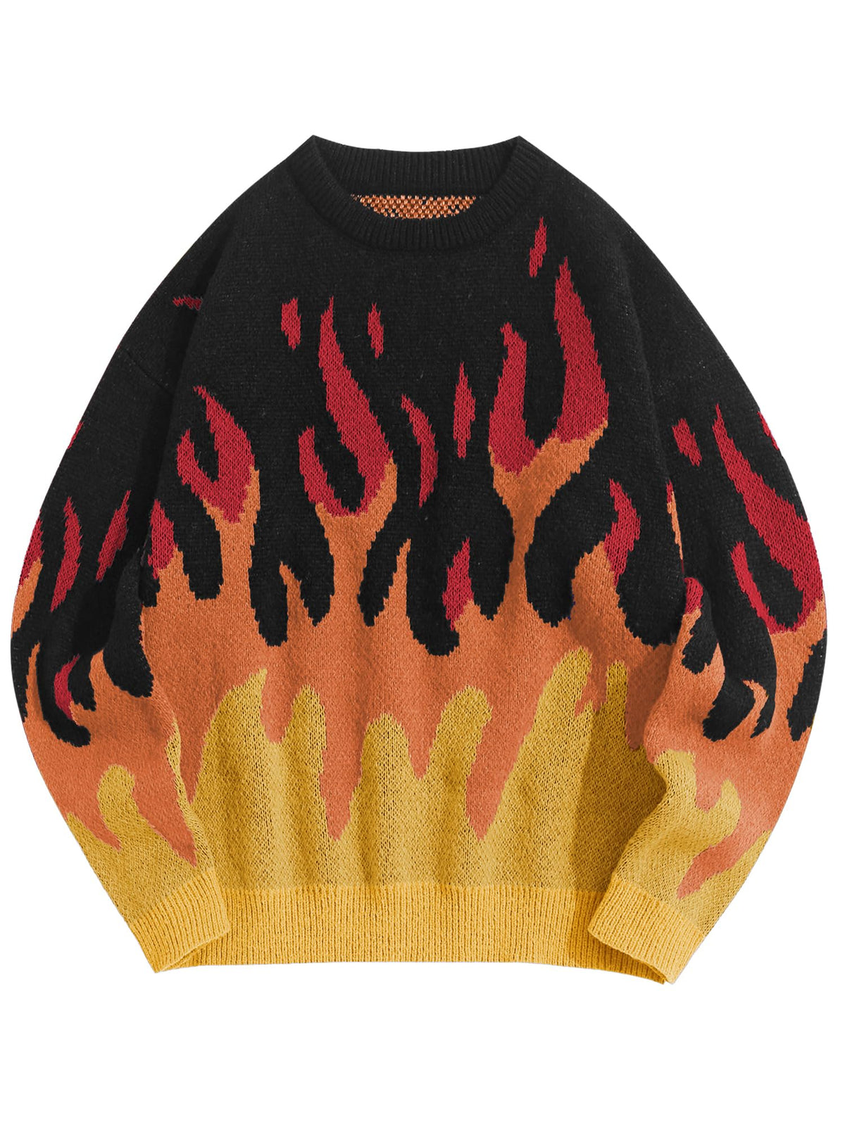 ZAFUL Men's Oversized Sweater Y2K Flame Graphic Knit Pullover Sweaters