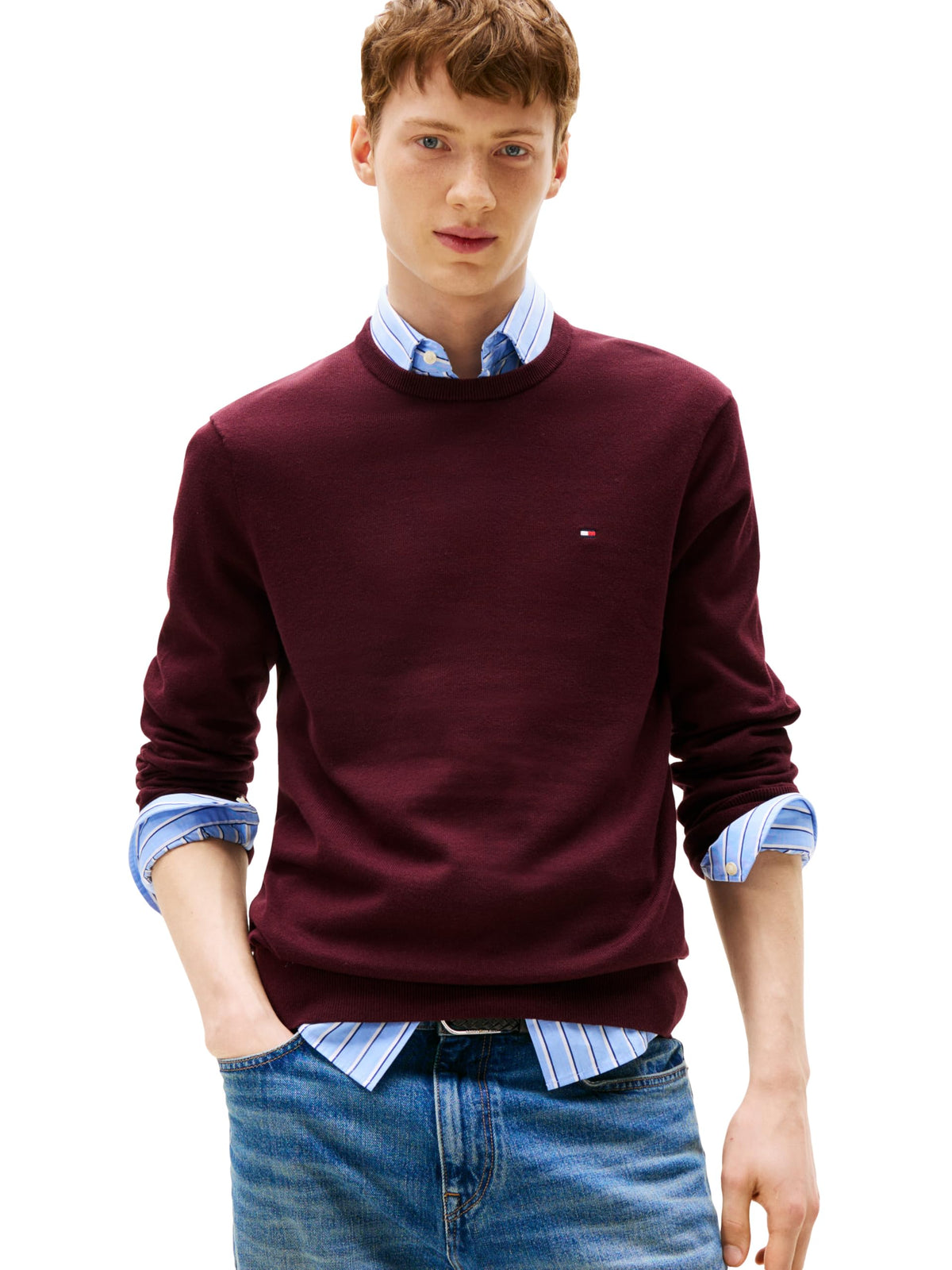 Tommy Hilfiger Men's Cotton Solid Crewneck Sweater Lightweight Pullover, Also Available in Big & Tall
