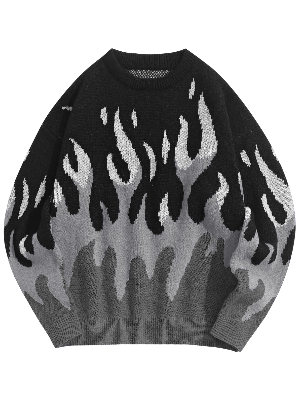 ZAFUL Men's Oversized Sweater Y2K Flame Graphic Knit Pullover Sweaters