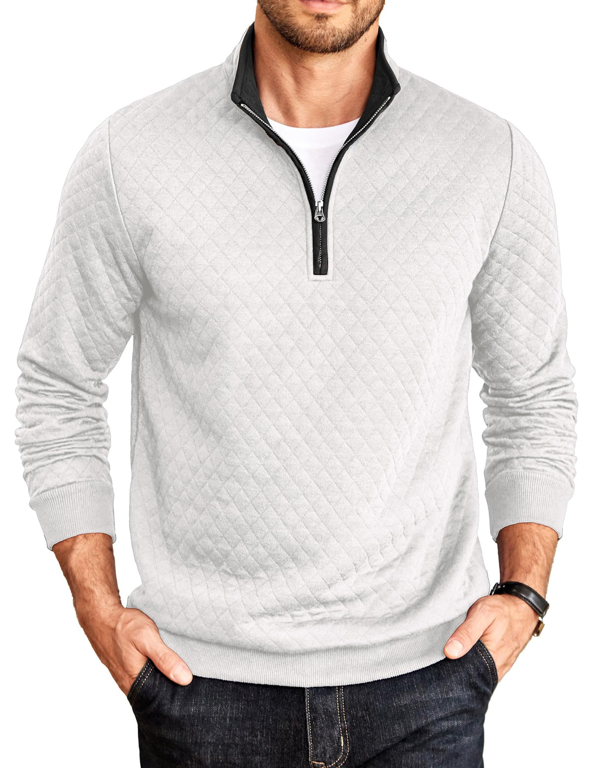 COOFANDY Mens Quarter Zip Pullover Casual Mock Neck Quilted Sweatshirt 2026