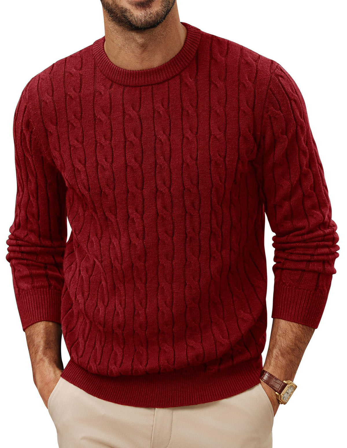 PJ PAUL JONES Mens Sweaters Crewneck Cable Knit Pullovers