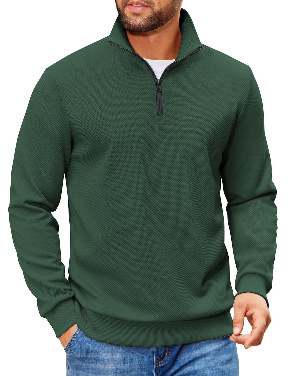 COOFANDY Mens Quarter Zip Pullover Sweatshirt Casual Mock Neck Sweater 2026