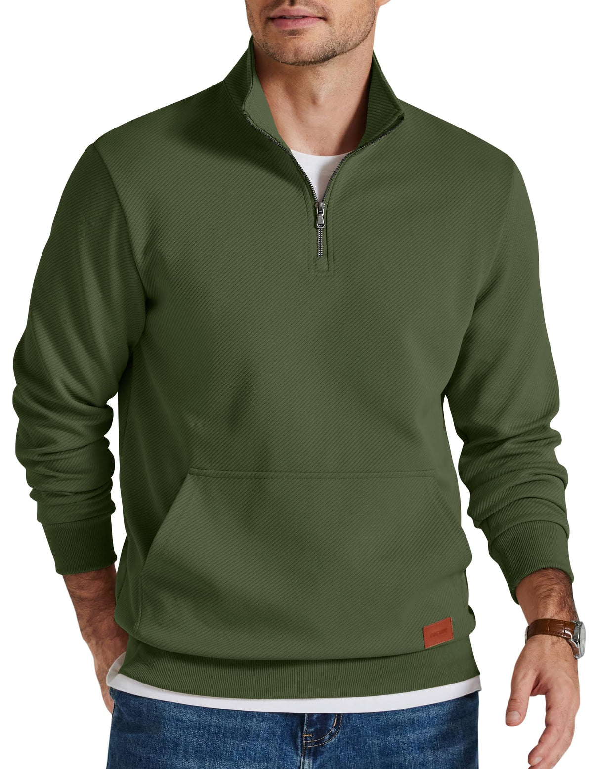 COOFANDY Mens Quarter Zip Pullover Modern Quilted Mock Neck Sweatshirt