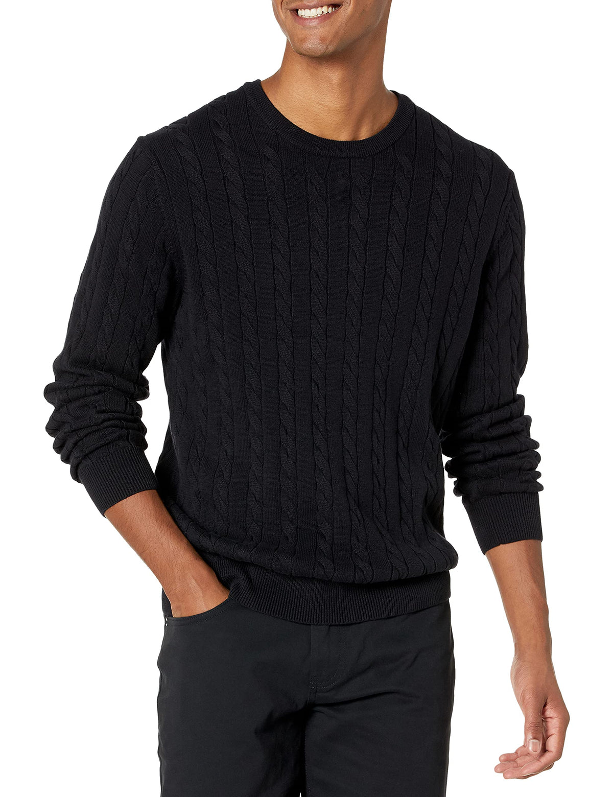 Amazon Essentials Men's Cable Knit Cotton Pullover Crewneck Sweater, Ribbed