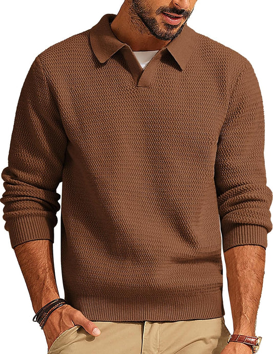 PJ PAUL JONES Mens Polo Collar Casual Textured Knit Pullover Sweater