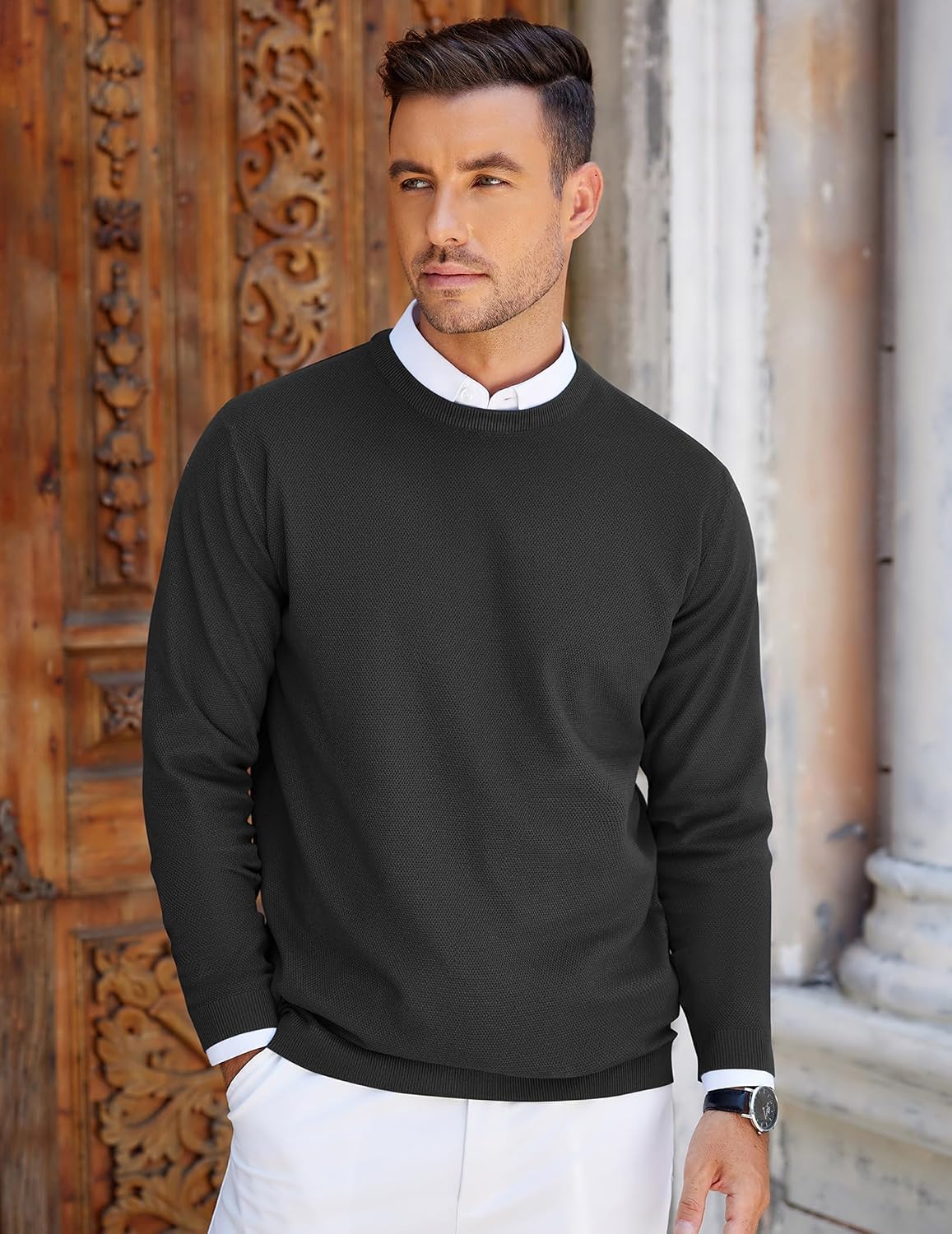 COOFANDY Mens Crew Neck Sweaters Long Sleeve Lightweight Pullover Sweater