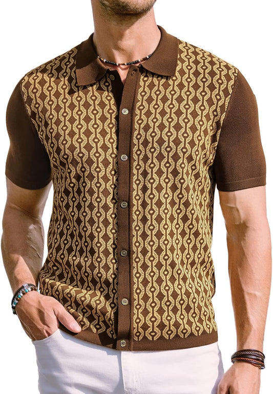PJ PAUL JONES Men's Contrast 70s Vintage Polo Shirts Short Sleeve Knitwear