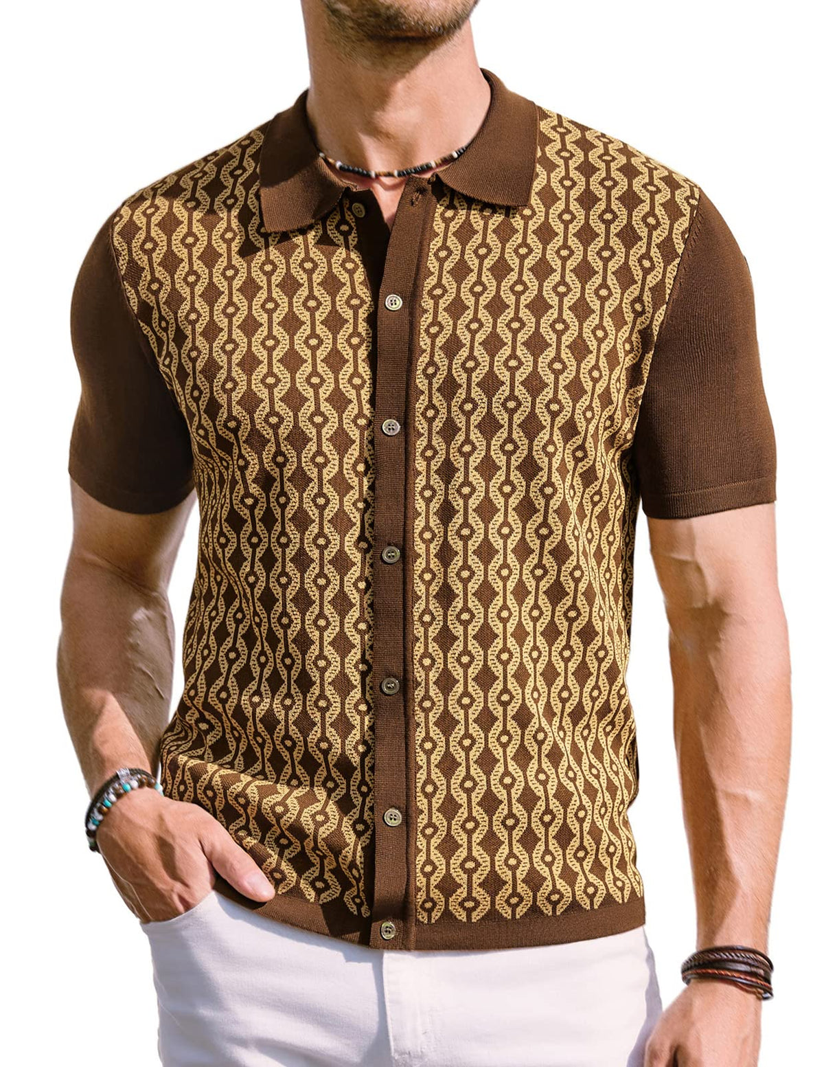 PJ PAUL JONES Men's Contrast 70s Vintage Polo Shirts Short Sleeve Knitwear