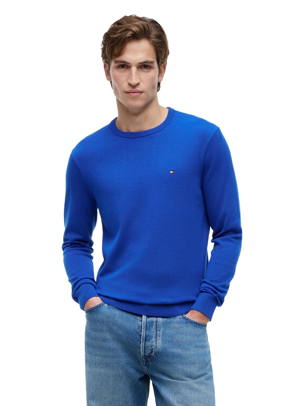 Tommy Hilfiger Men's Cotton Solid Crewneck Sweater Lightweight Pullover, Also Available in Big & Tall