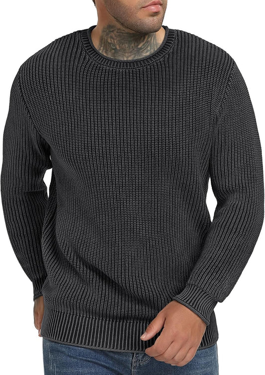 NITAGUT Men's Crewneck Sweater Soft Casual Classic Pullover Washed Knitwear Sweaters with Ribbing Edge