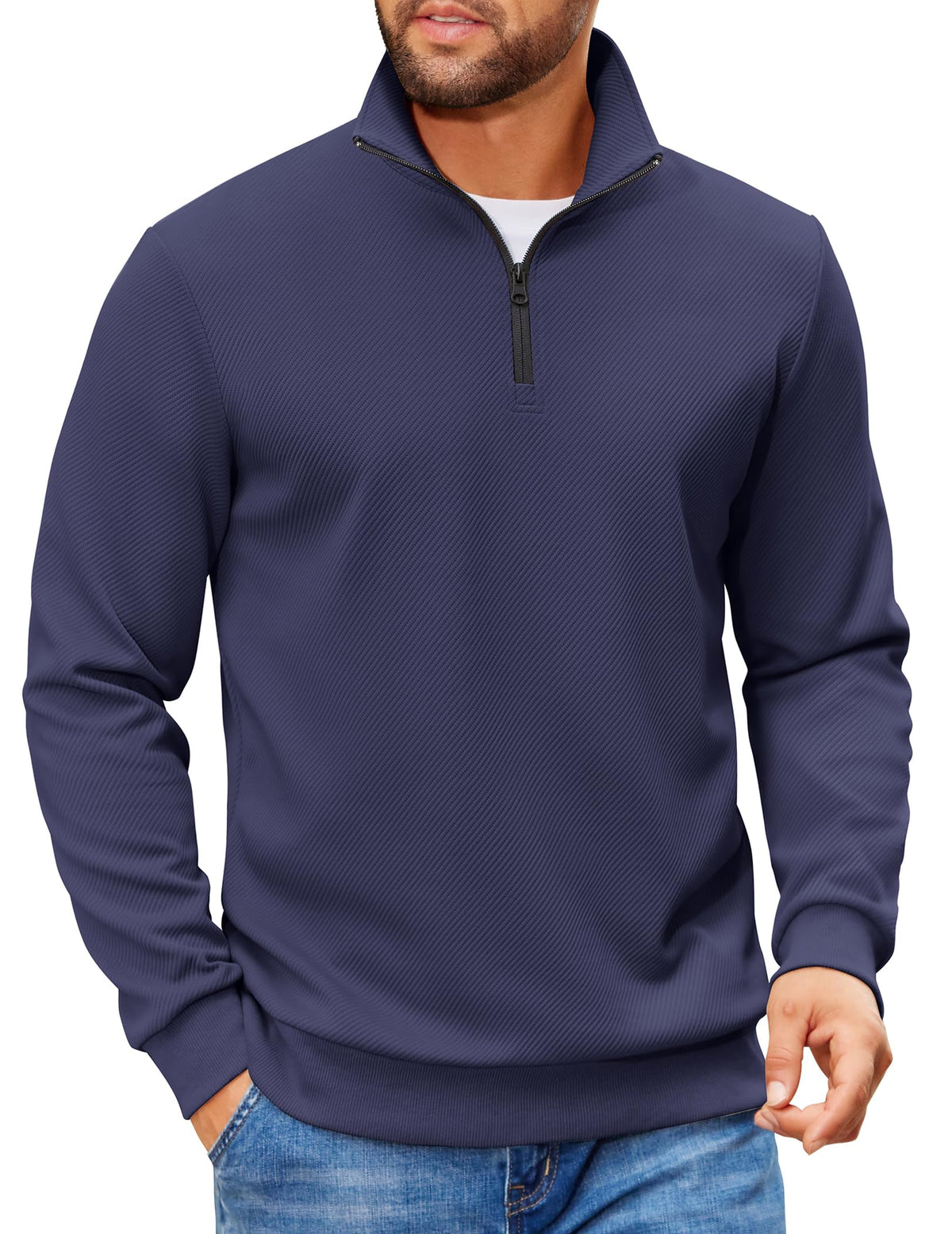 COOFANDY Mens Quarter Zip Pullover Sweatshirt Casual Mock Neck Sweater 2026