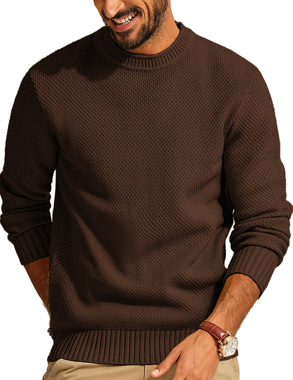 PJ PAUL JONES Mens Sweater Waffle Knit Crewneck Sweaters Textured Pullover