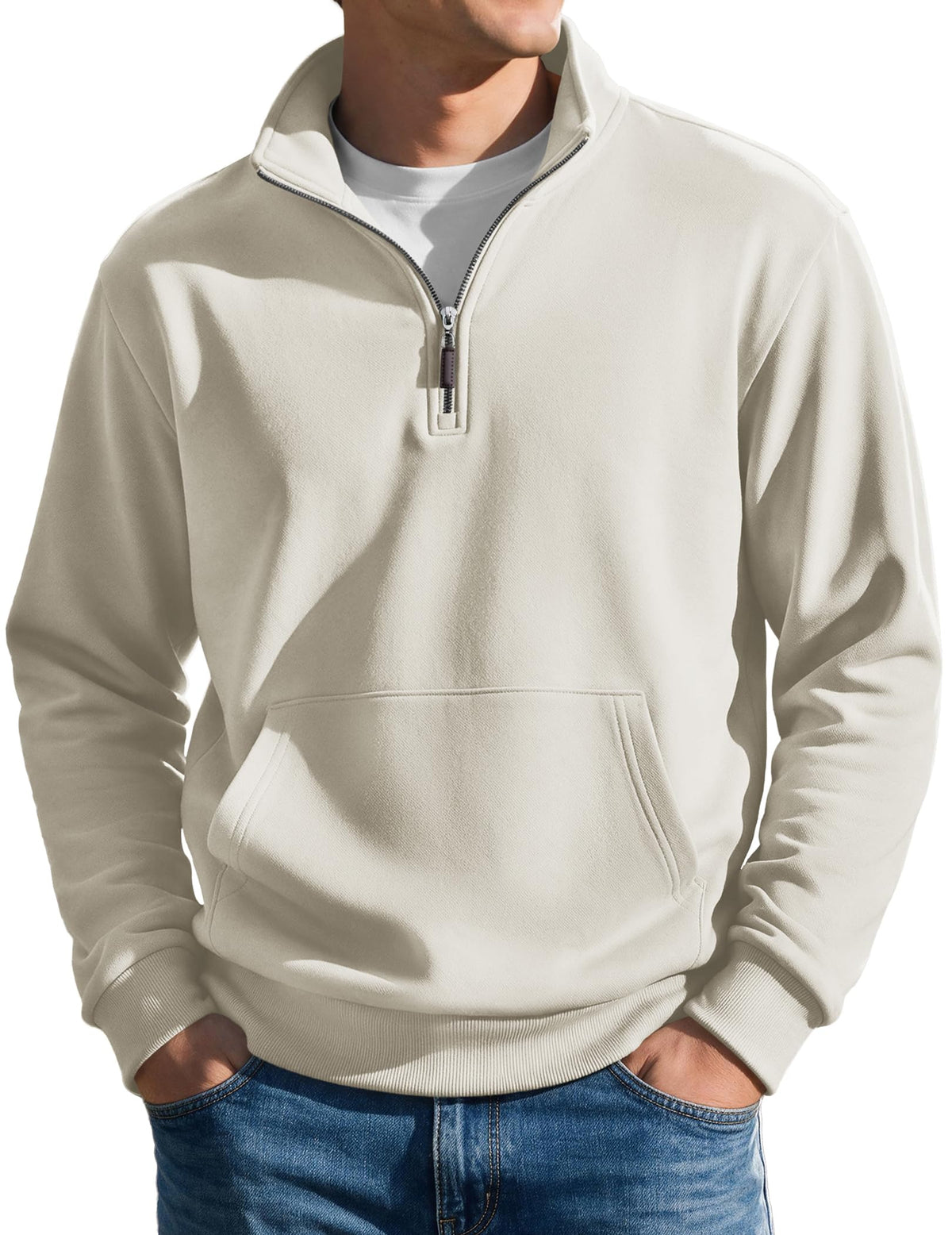 COOFANDY Mens Quarter Zip Pullover Sweatshirt Fleece-Lined Casual Sweater