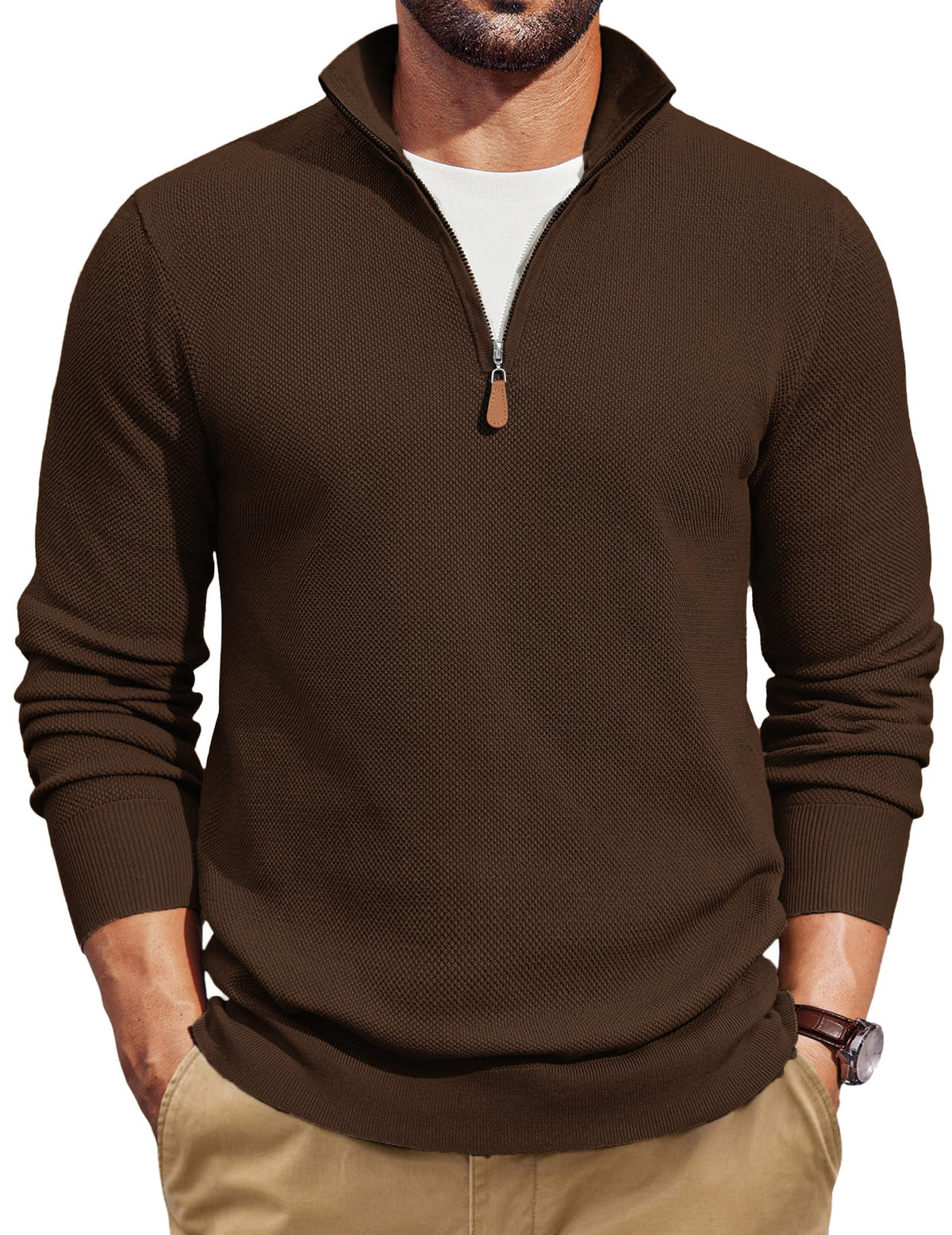 COOFANDY Men's Quarter Zip Pullover Dress Regular Fit Mock Neck Sweater