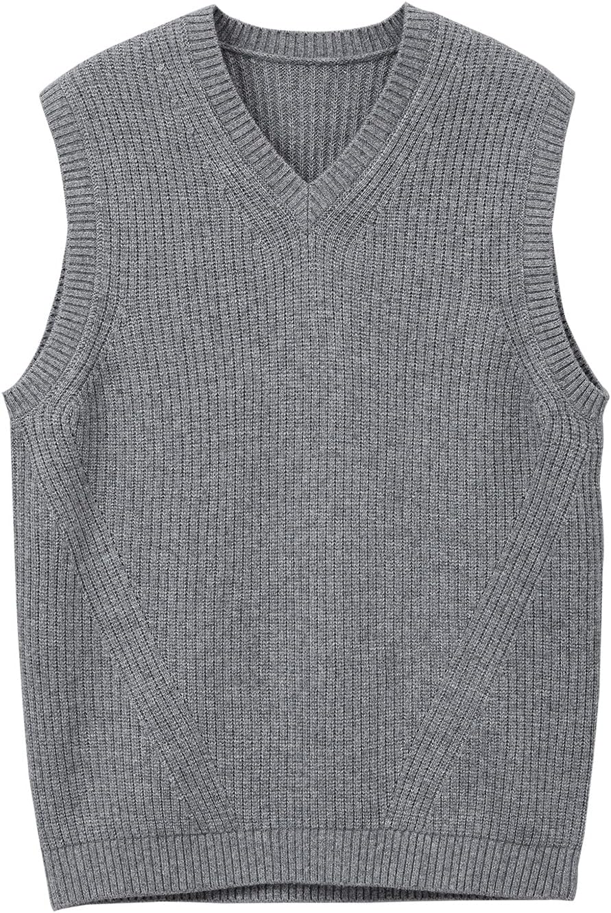 ZHILI Men's Merino Wool Blend V-Neck Sleeveless Pullover Sweater Vest