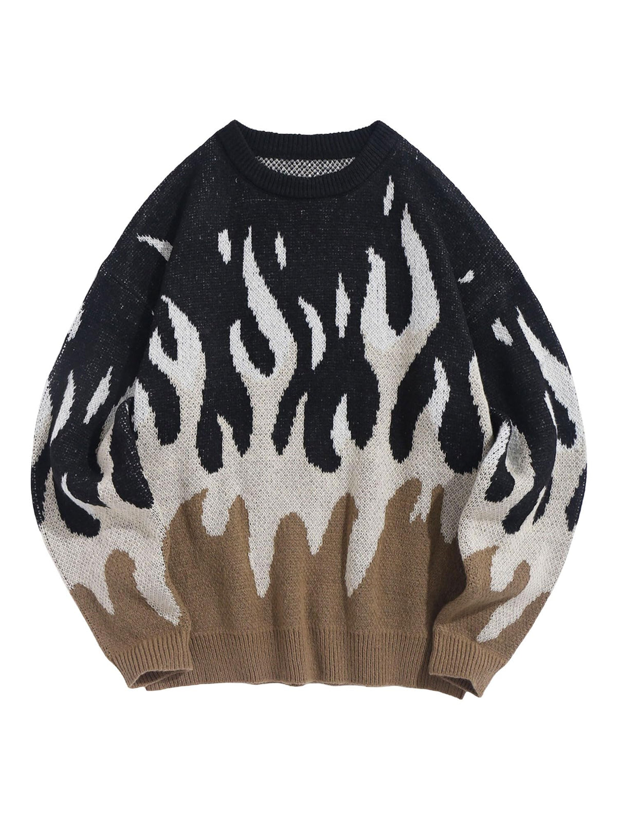 ZAFUL Men's Oversized Sweater Y2K Flame Graphic Knit Pullover Sweaters