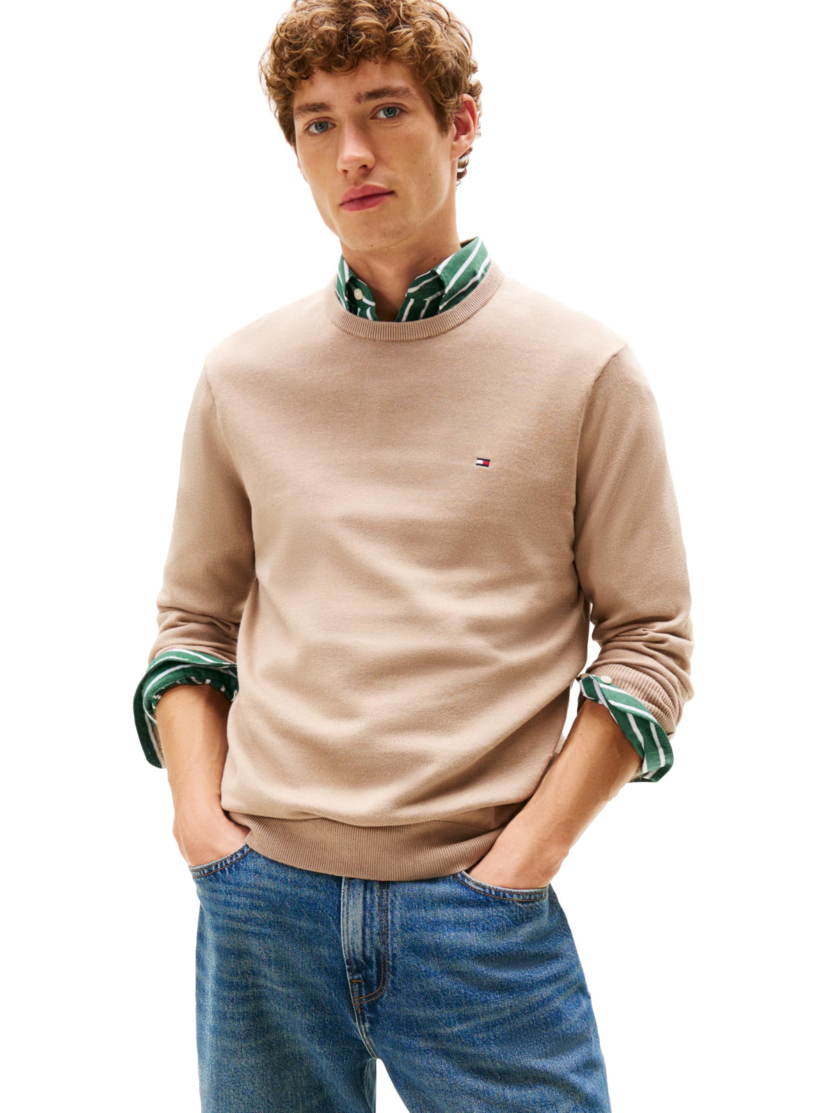 Tommy Hilfiger Men's Cotton Solid Crewneck Sweater Lightweight Pullover, Also Available in Big & Tall