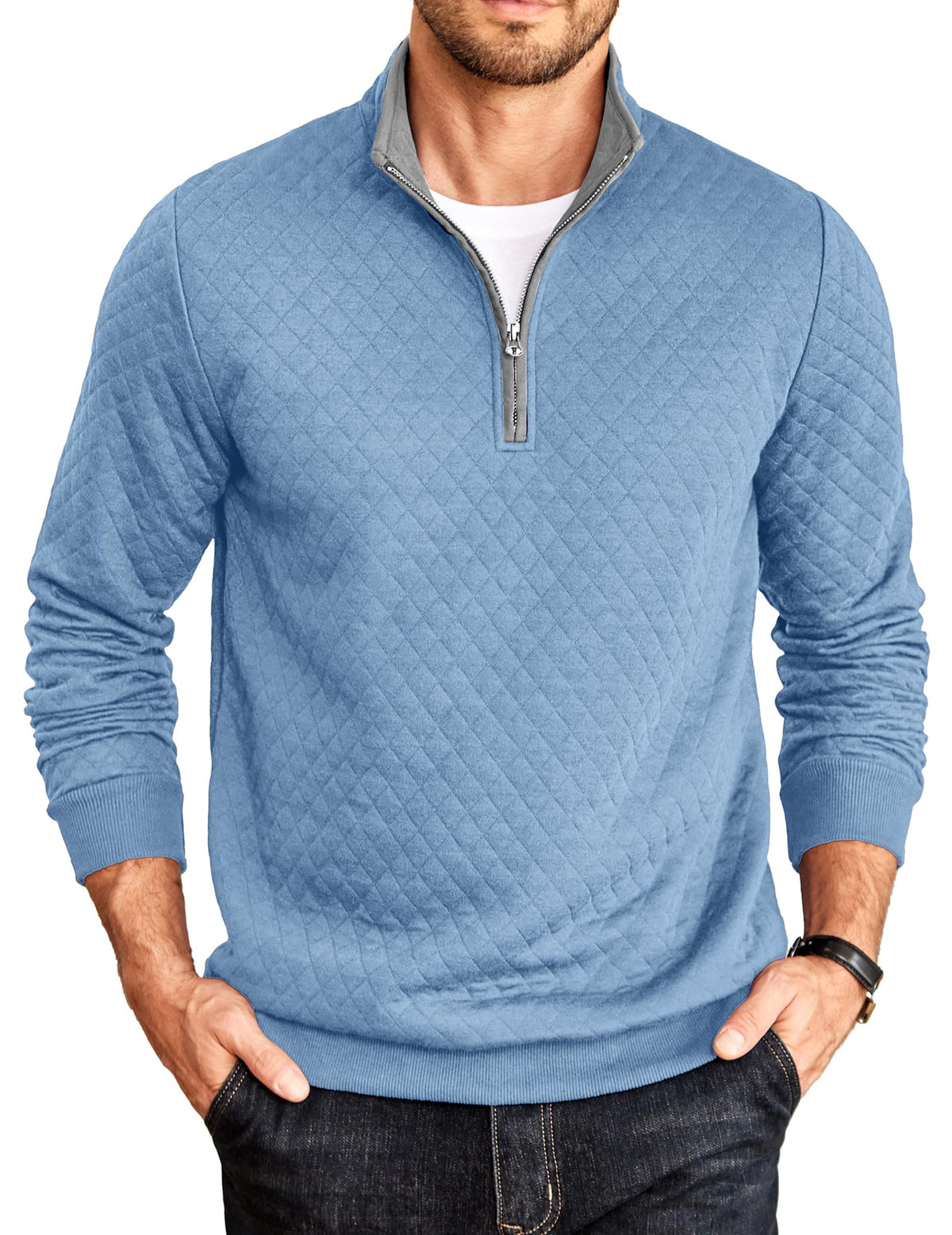 COOFANDY Mens Quarter Zip Pullover Casual Mock Neck Quilted Sweatshirt 2026