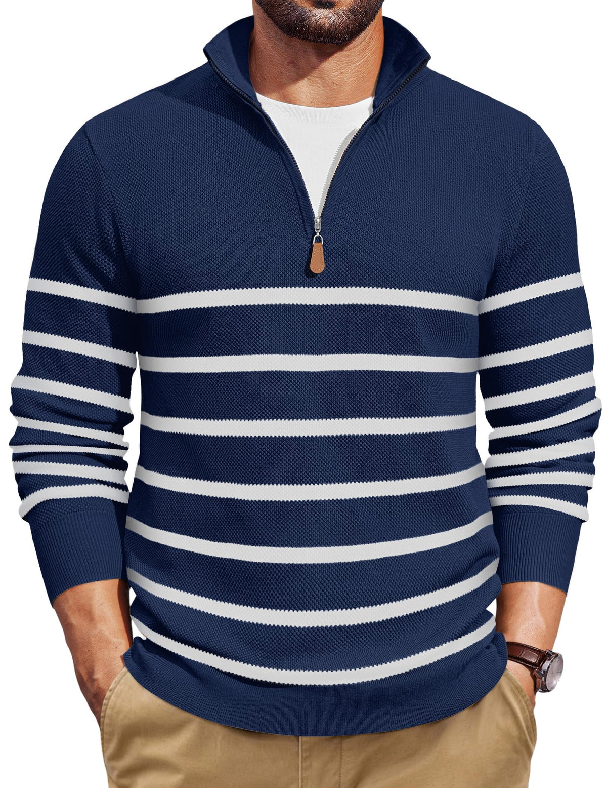 COOFANDY Men's Quarter Zip Pullover Dress Regular Fit Mock Neck Sweater
