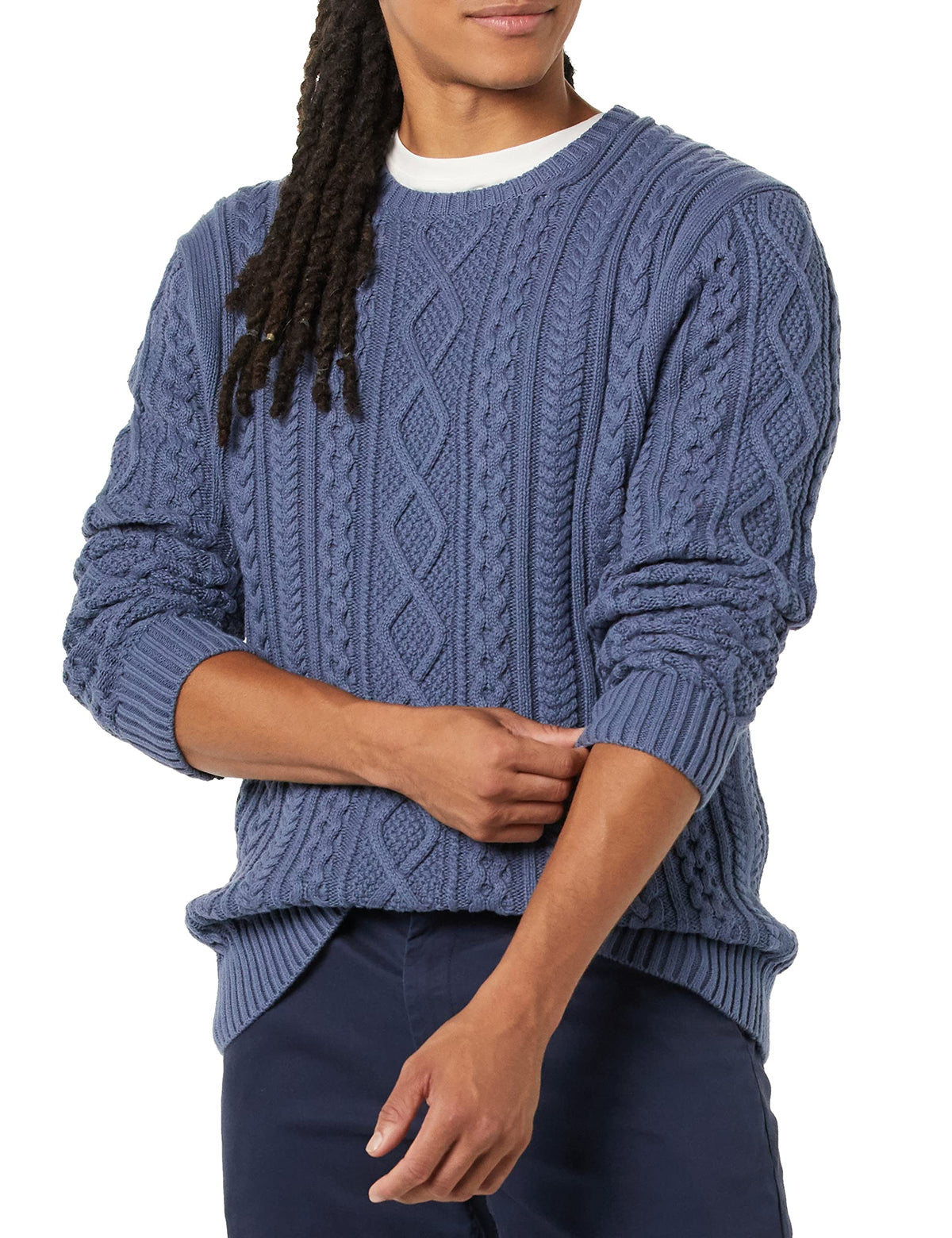 Amazon Essentials Men's Long-Sleeve 100% Cotton Knitted Fisherman Cable Crewneck Sweater