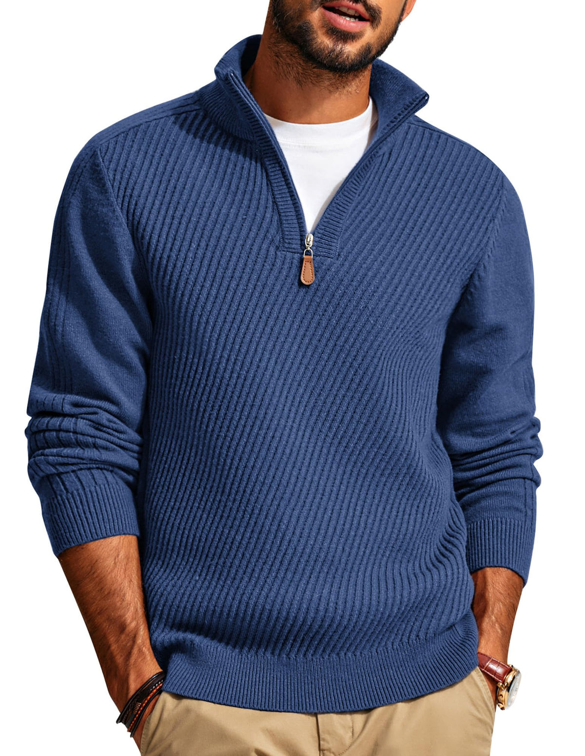 PJ PAUL JONES Mens Quarter Zip Sweater Dress Textured Pullover